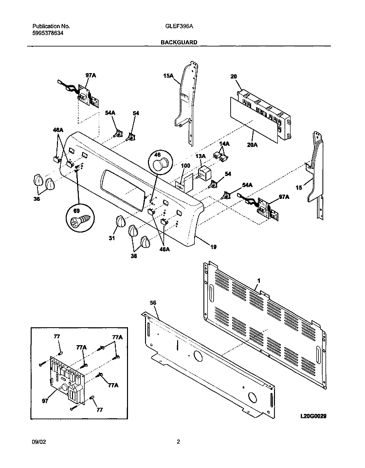 BACKGUARD Diagram and Parts List for GLEF396ABC  Frigidaire Range