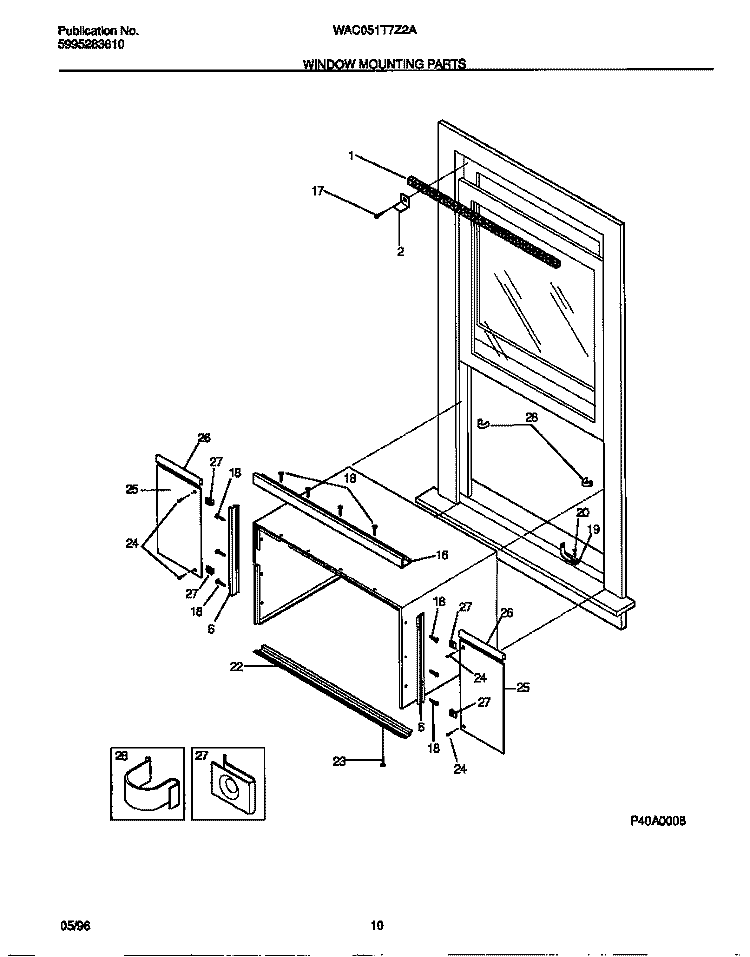 WINDOW MOUNTING PARTS Diagram and Parts List for WAC051T7Z2A  Frigidaire Air Conditioner