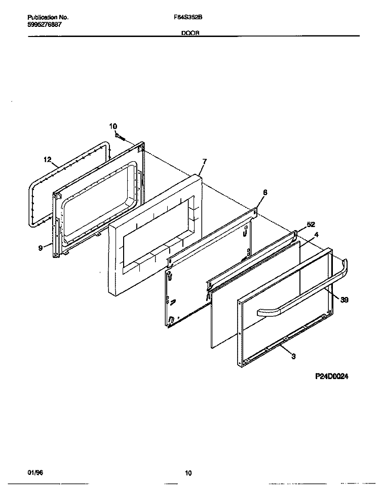 DOOR Diagram and Parts List for F64S352BDB  Frigidaire Range