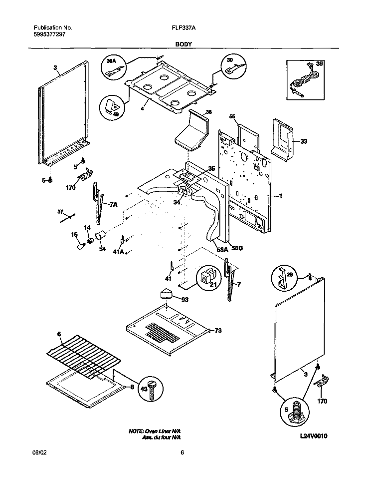 BODY Diagram and Parts List for FLF337AWB  Frigidaire Range
