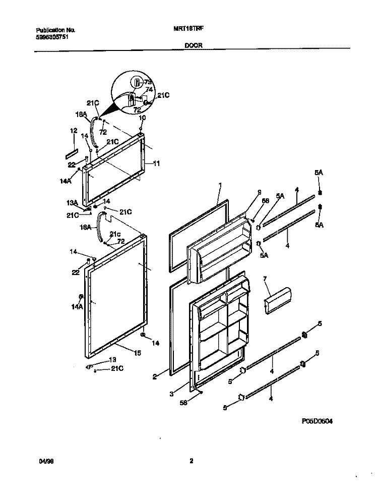DOOR Diagram and Parts List for MRT18TRFD1  Frigidaire Refrigerator
