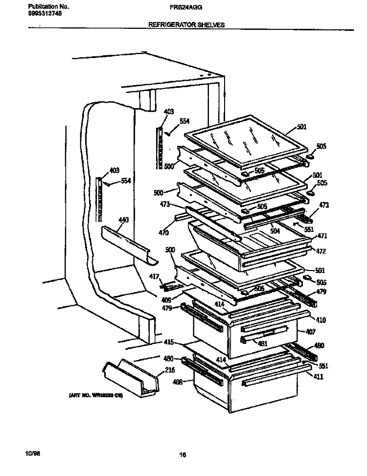 REFRIGERATOR SHELVES Diagram and Parts List for FRS24AGGB1  Frigidaire Refrigerator