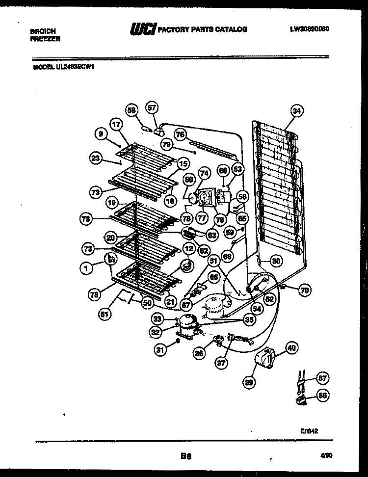 SYSTEM AND ELECTRICAL PARTS Diagram and Parts List for UL2483ECW1  Frigidaire Freezer