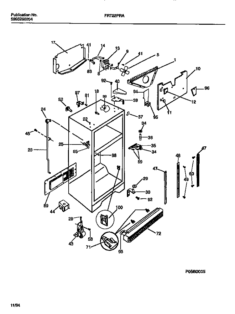 CABINET W / FAN ASSEMBLY Diagram and Parts List for FRT22PRAW2  Frigidaire Refrigerator