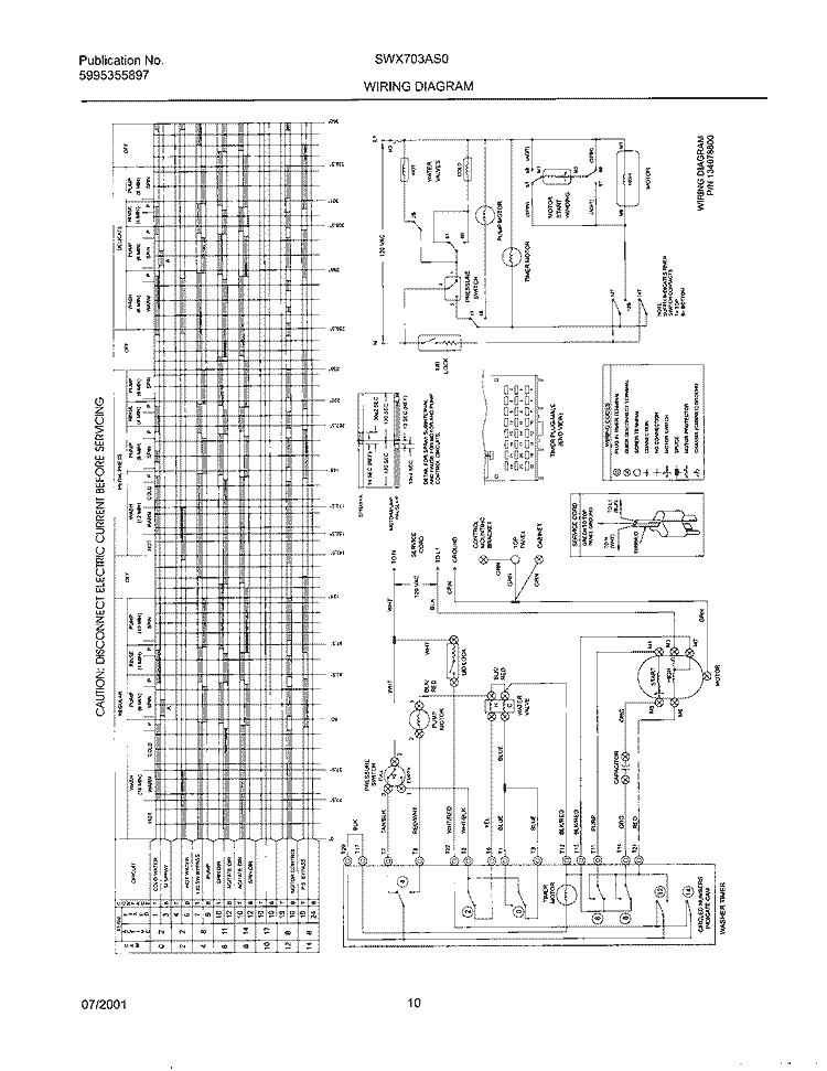 134078800 WIRING DIAGRAM Diagram and Parts List for SWX703AQ0  Westinghouse Washer