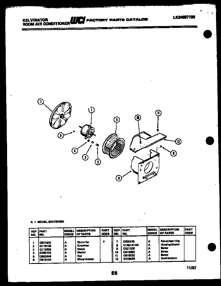 AIR HANDLING PARTS Diagram and Parts List for SH418D2SA  Kelvinator Air Conditioner