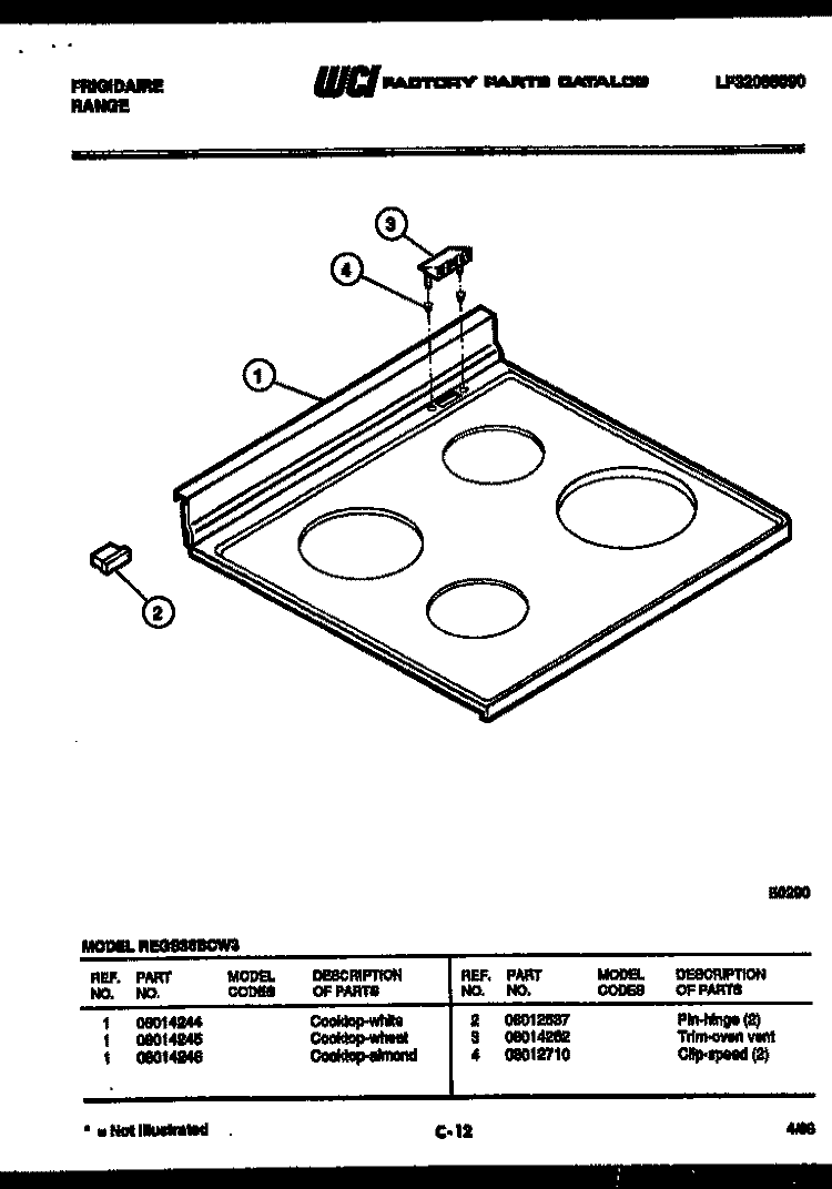 COOKTOP PARTS Diagram and Parts List for REGS36BCL3  Frigidaire Range