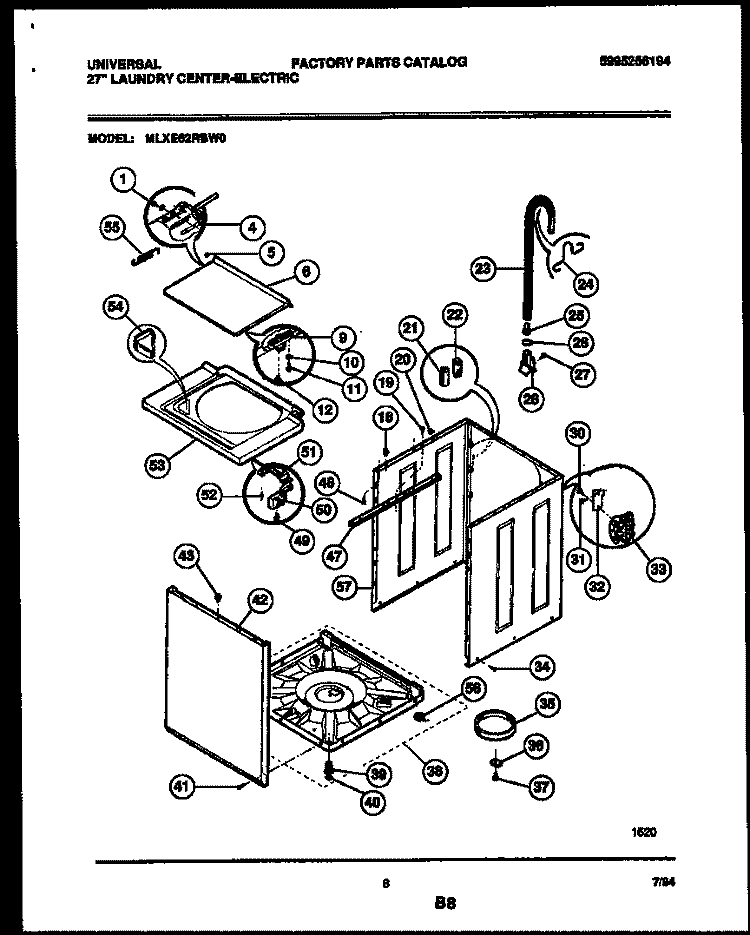CABINET PARTS Diagram and Parts List for MLXE62RBD0  Frigidaire Washer Dryer Combo