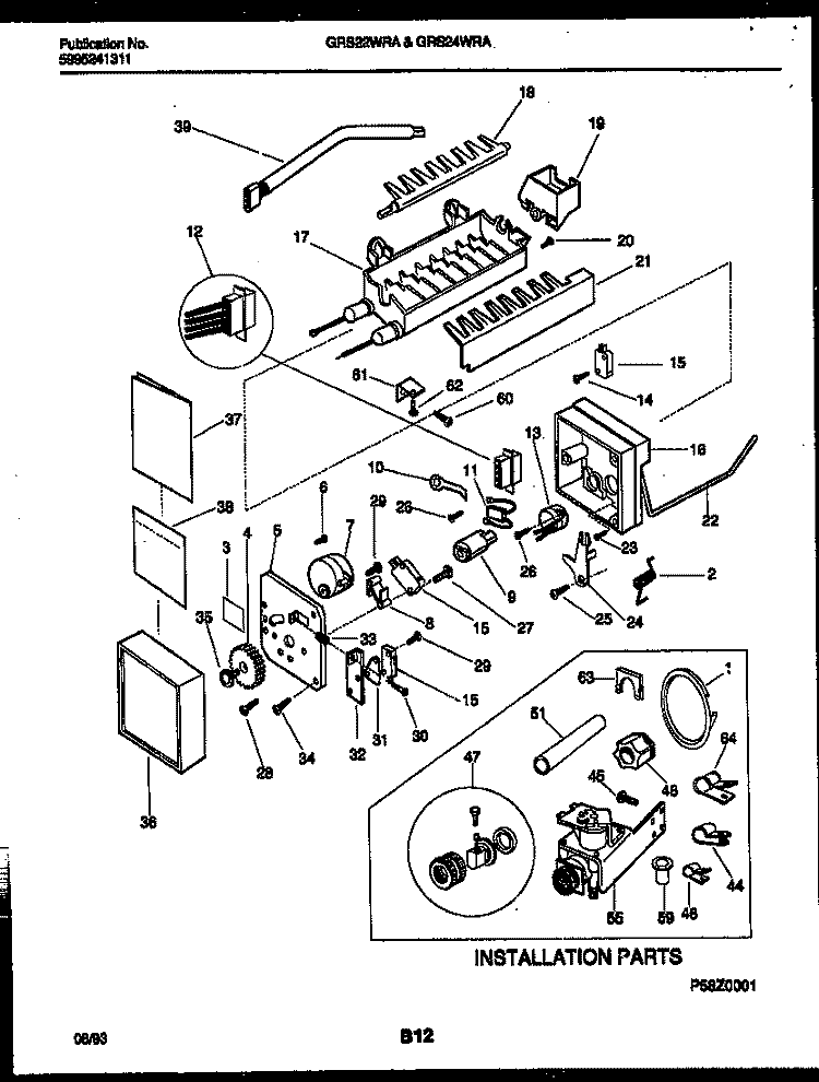 ICE MAKER AND INSTALLATION PARTS Diagram and Parts List for GRS24WRAD0  Gibson Refrigerator