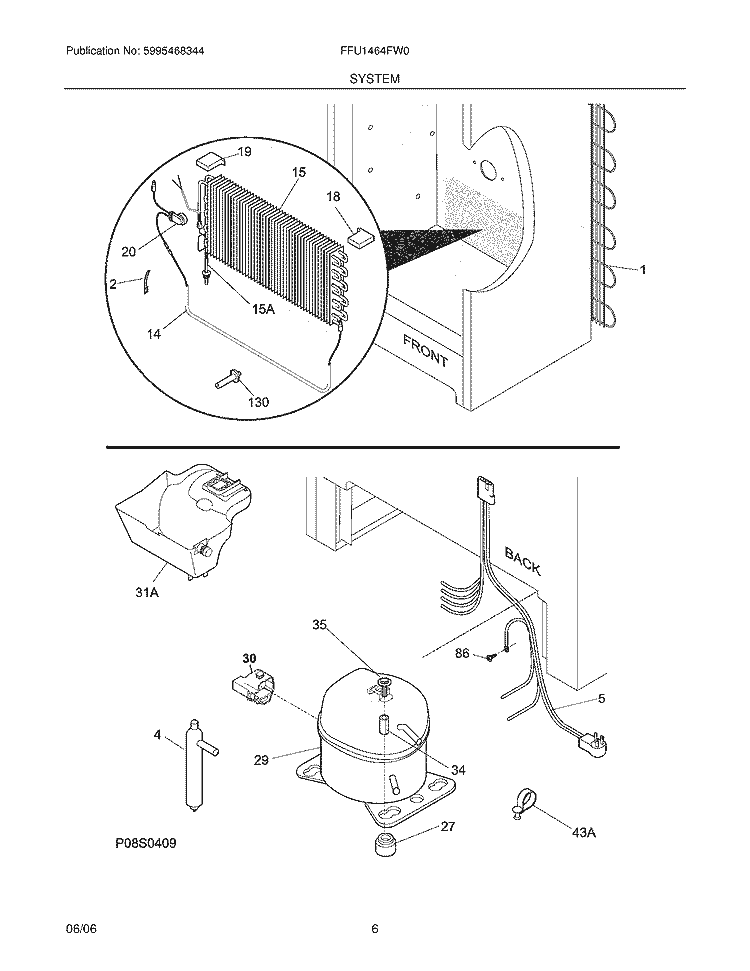 SYSTEM Diagram and Parts List for FFU1464FW0  Frigidaire Freezer