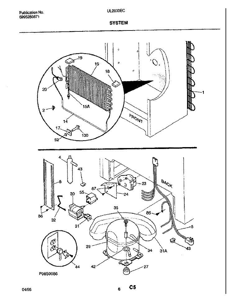 SYSTEM Diagram and Parts List for UL2030ECW8  Electrolux Freezer