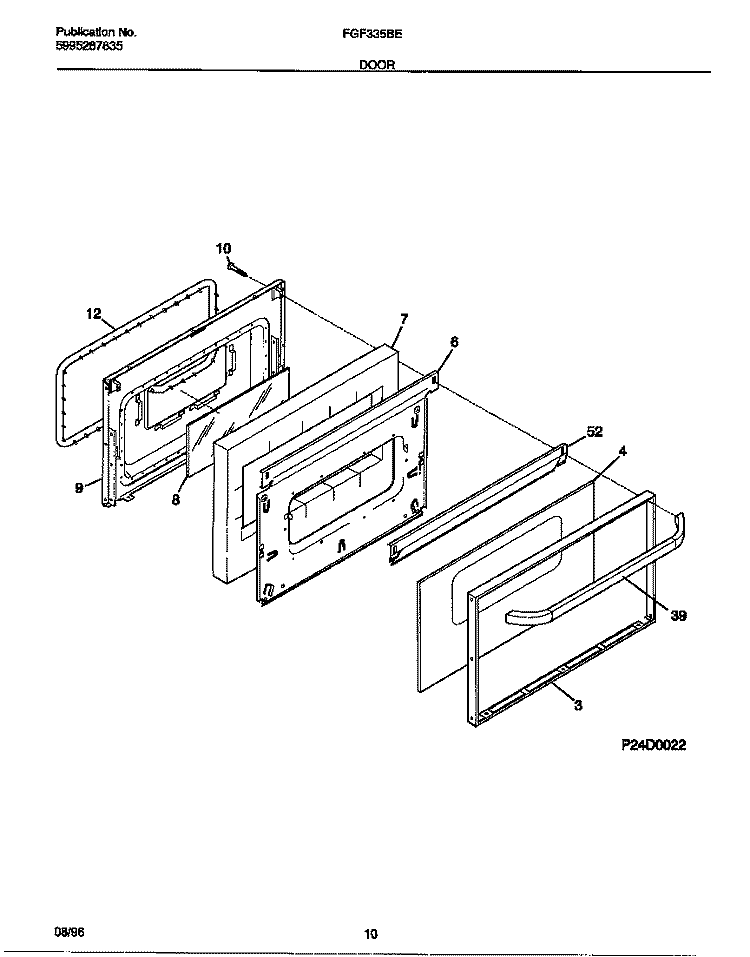 DOOR Diagram and Parts List for FGF335BEWA  Frigidaire Range