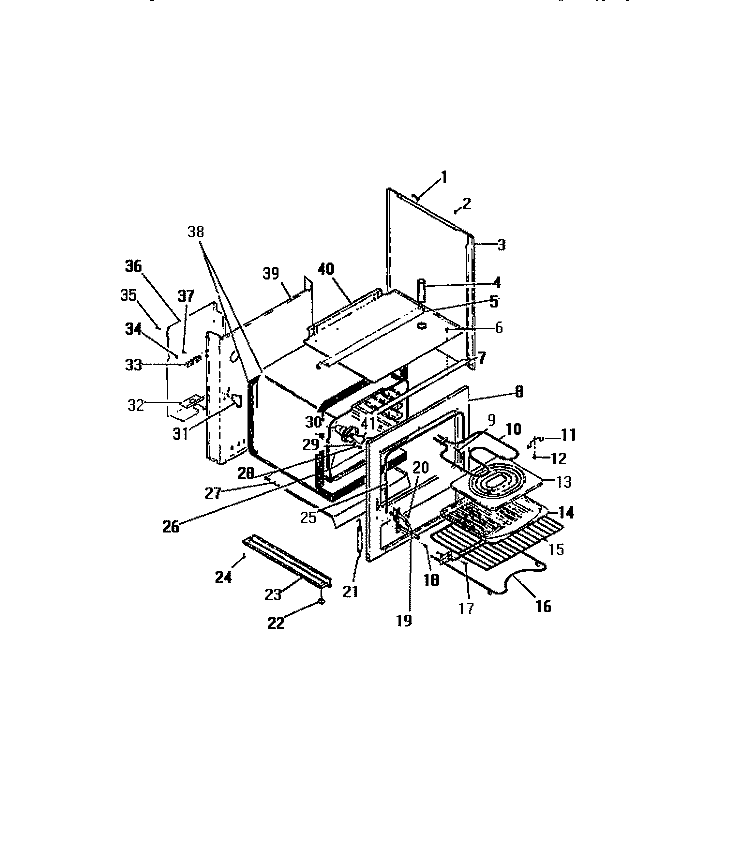 OVEN LINER, ELEMENTS, SIDE PANELS Diagram and Parts List for R24CL0  Frigidaire Range