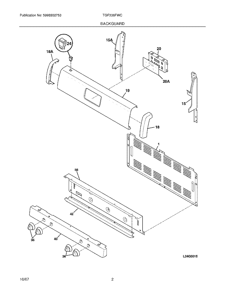 BACKGUARD Diagram and Parts List for TGF336FWC  Tappan Range