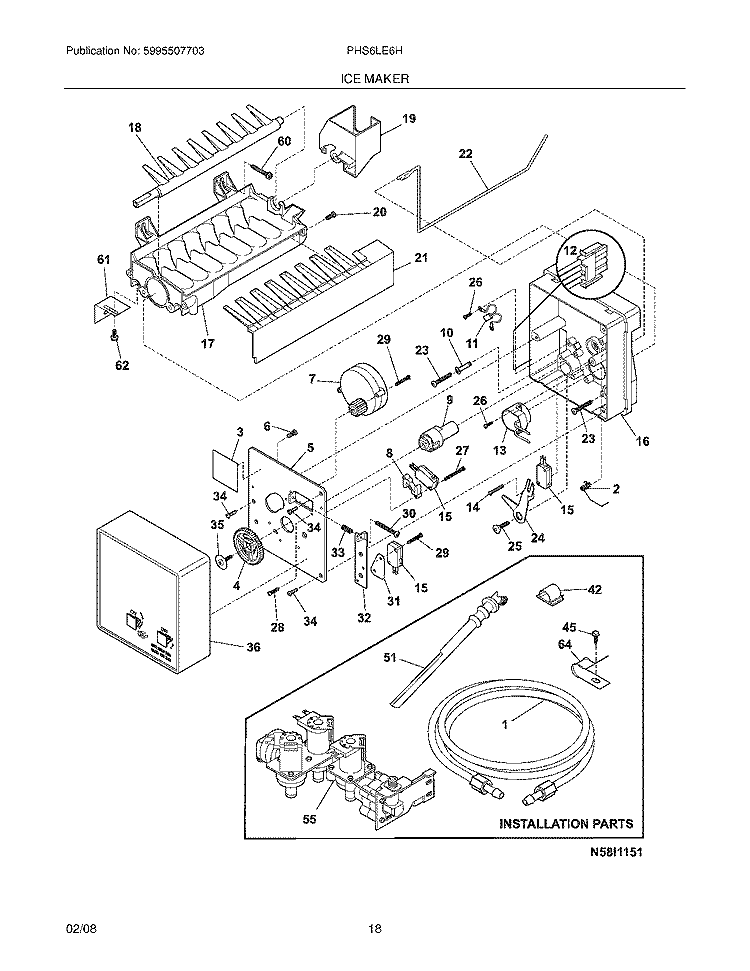 ICE MAKER Diagram and Parts List for PHS6LE6HSB6  Frigidaire Refrigerator