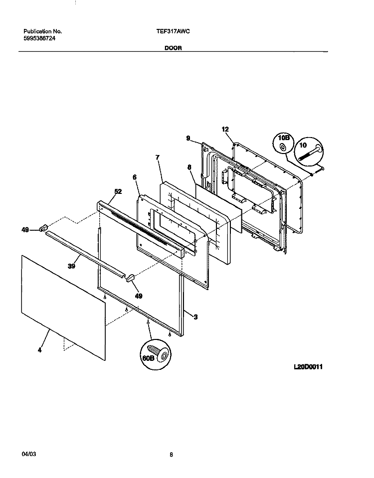 DOOR Diagram and Parts List for TEF317AWC  Tappan Range