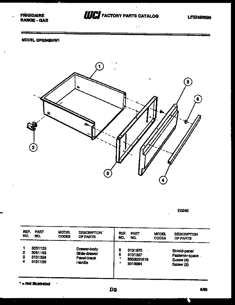 DRAWER PARTS Diagram and Parts List for GPG34BNL1  Frigidaire Range