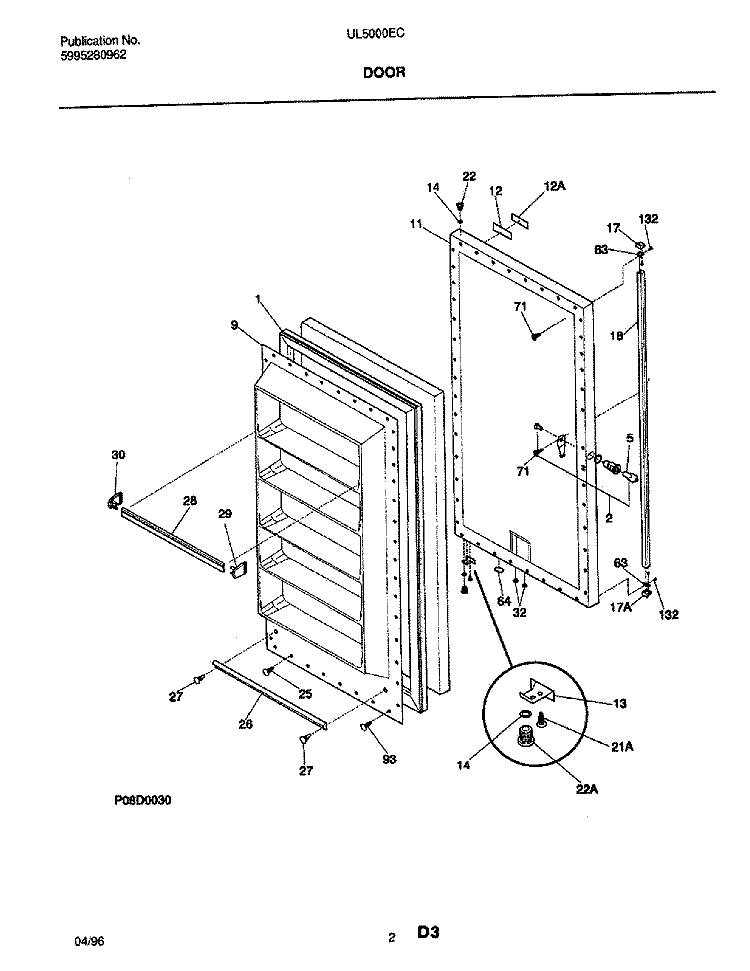 DOOR Diagram and Parts List for UL5000ECW2  Frigidaire Freezer