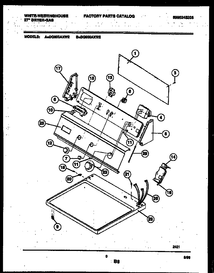 CONSOLE AND CONTROL PARTS Diagram and Parts List for DG600AXD2  Frigidaire Dryer