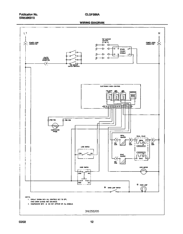 WIRING DIAGRAM Diagram and Parts List for GLGFS66AQC  Frigidaire Range