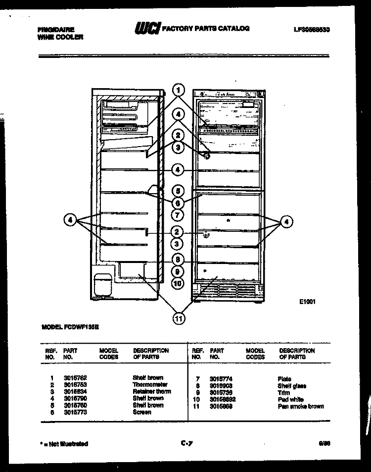 SHELVES AND SUPPORTS Diagram and Parts List for FCDWF135E  Frigidaire Refrigerator