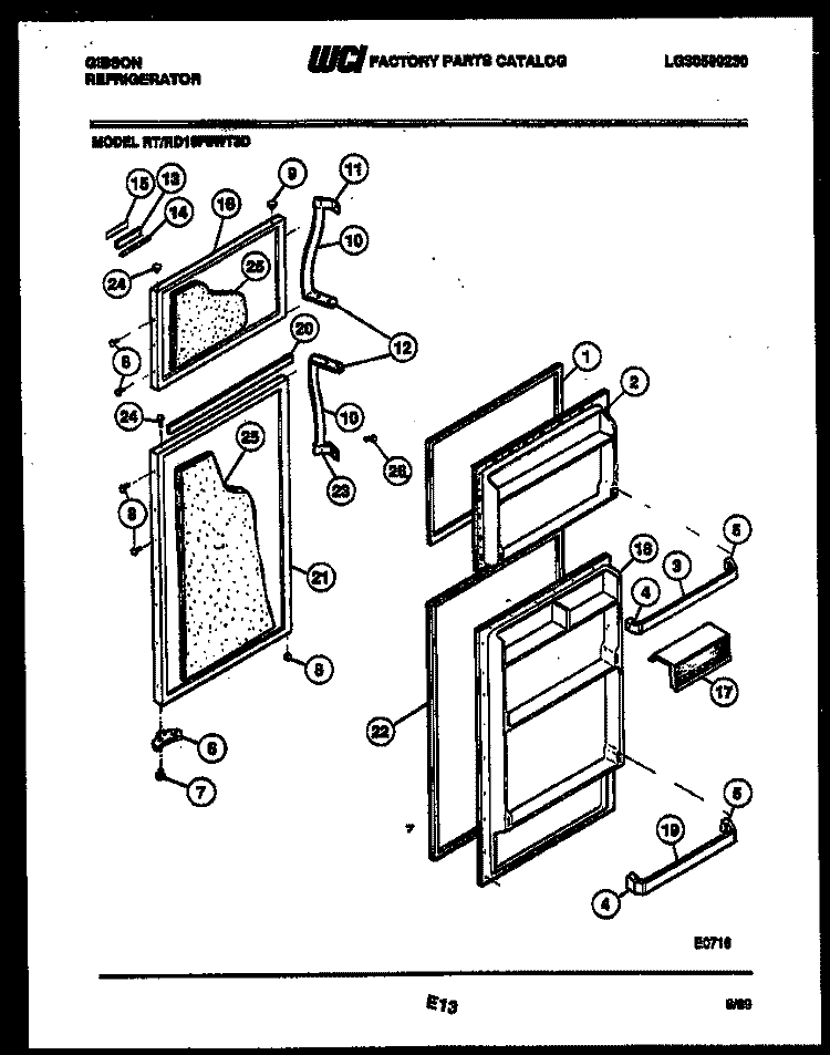 DOOR PARTS Diagram and Parts List for RD19F9WT3D  Gibson Refrigerator