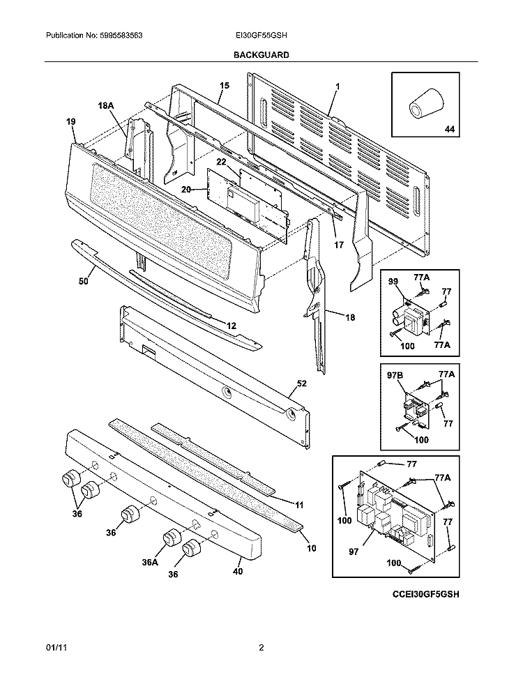 BACKGUARD Diagram and Parts List for EI30GF55GSH  Electrolux Range