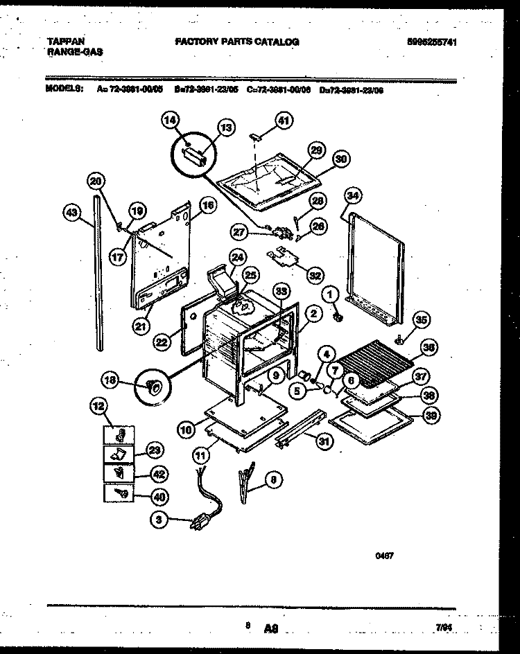 LOWER BODY PARTS Diagram and Parts List for 72-3981-00-06  Tappan Range