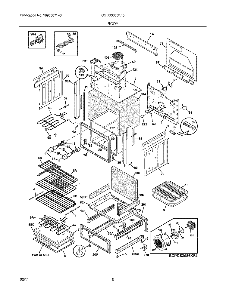 BODY Diagram and Parts List for CGDS3065KF5  Frigidaire Range