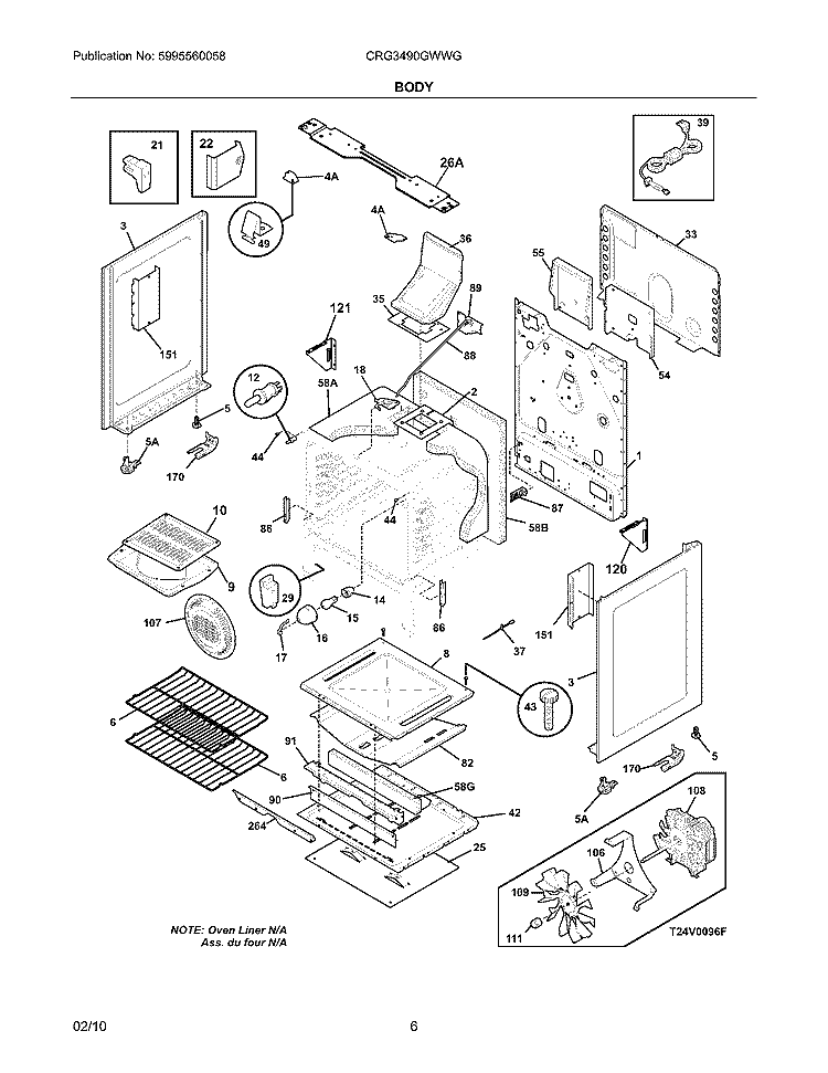 BODY Diagram and Parts List for CRG3490GWWG  Crosley Range