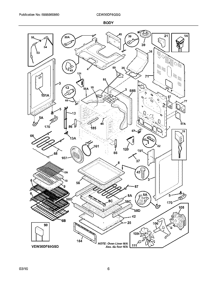 BODY Diagram and Parts List for CEW30DF6GSG  Electrolux Range