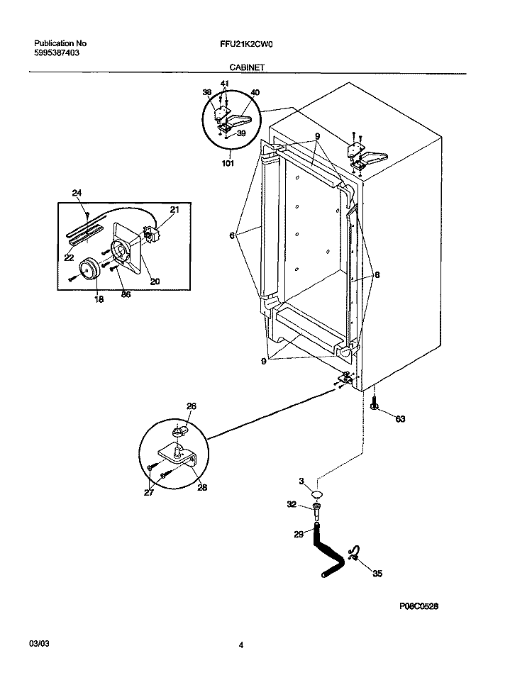 CABINET Diagram and Parts List for FFU21K2CW0  Frigidaire Freezer