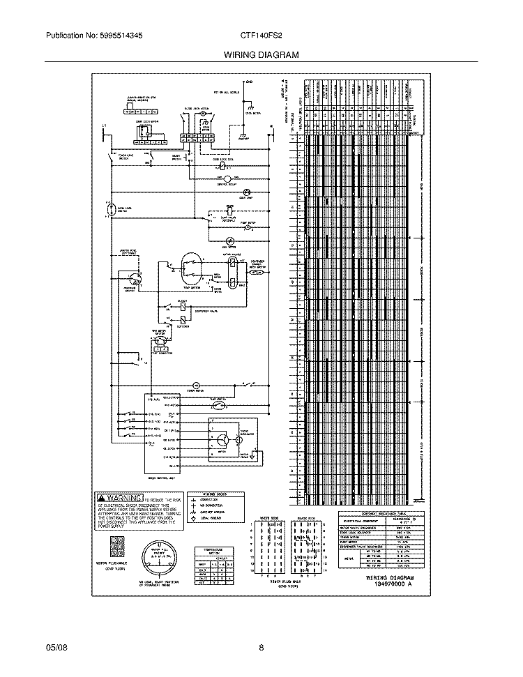 WIRING DIAGRAM Diagram and Parts List for CTF140FS2  Frigidaire Washer