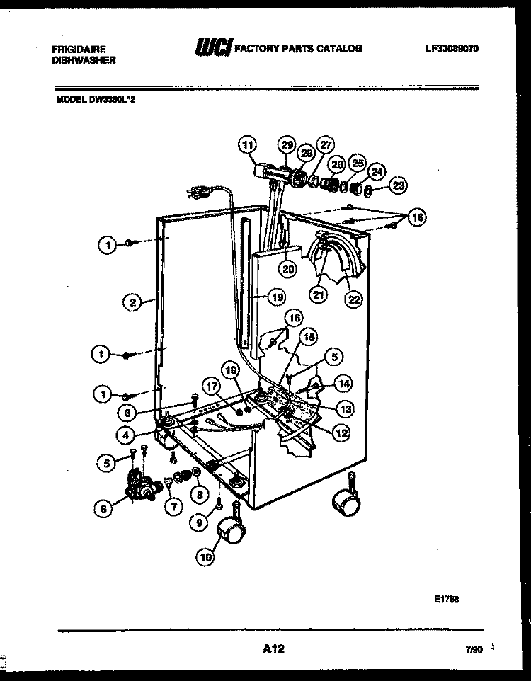 CABINET PARTS Diagram and Parts List for DW3350LW2  Frigidaire Dishwasher