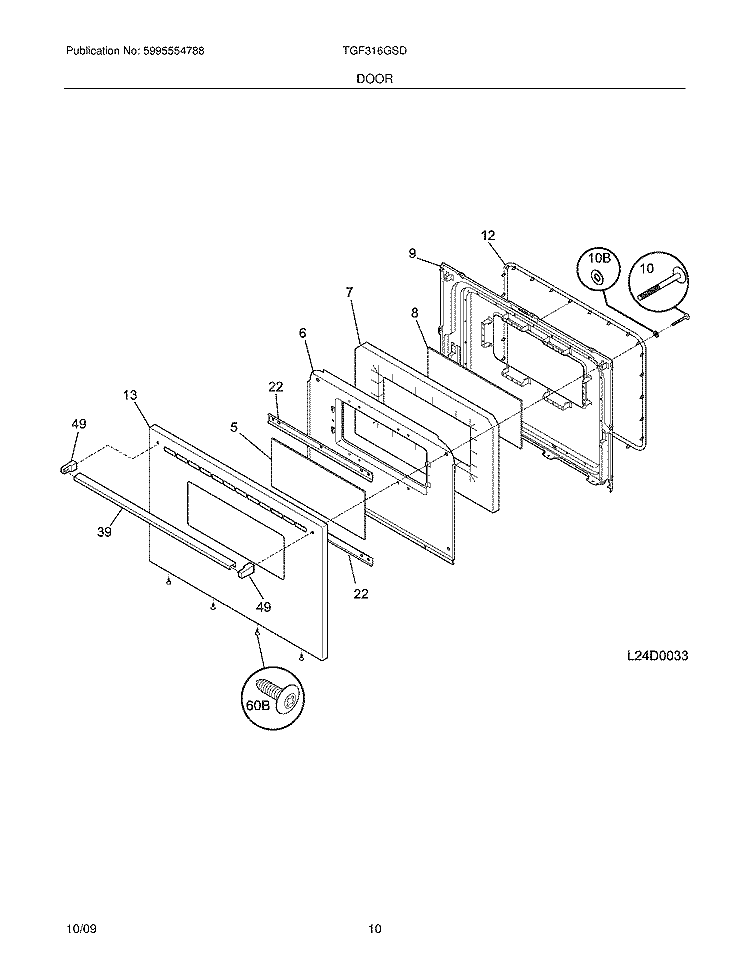 DOOR Diagram and Parts List for TGF316GSD  Tappan Range