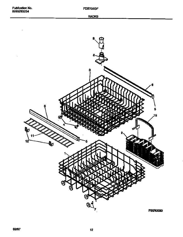RACKS Diagram and Parts List for FDB736GFS2  Frigidaire Dishwasher