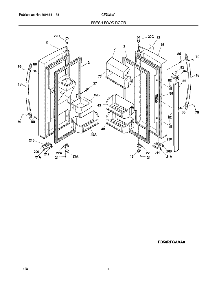 FRESH FOOD DOOR Diagram and Parts List for CFD26WIS1  Crosley Refrigerator