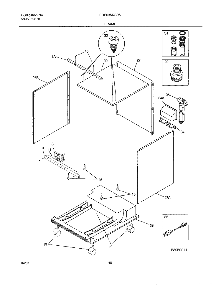 FRAME Diagram and Parts List for FDP635RFR5  Frigidaire Dishwasher