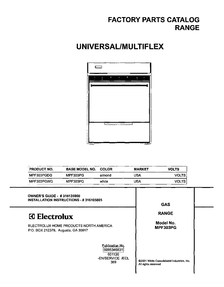 COVER Diagram and Parts List for MPF303PGDG  Uni Range
