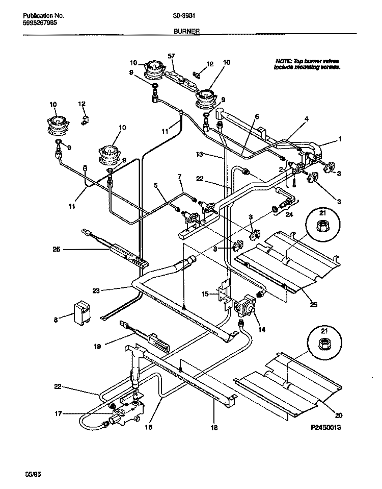 BURNER Diagram and Parts List for 30-3981-23-05  Tappan Range