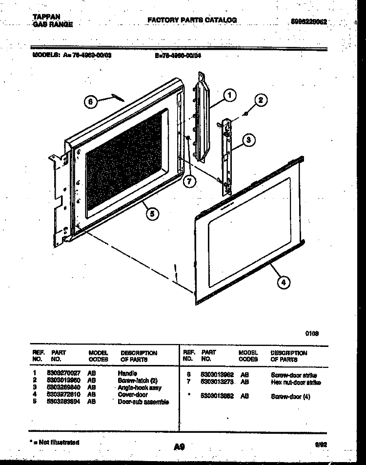 UPPER OVEN DOOR PARTS Diagram and Parts List for 76-4960-00-03  Tappan Microwave Oven Combo