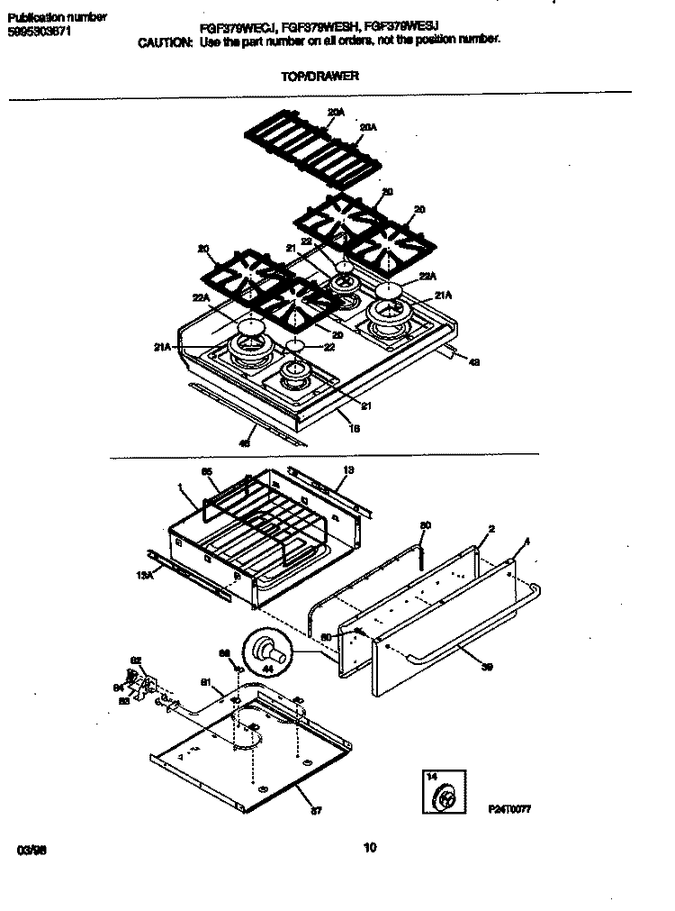 TOP / DRAWER Diagram and Parts List for FGF379WESJ  Frigidaire Range
