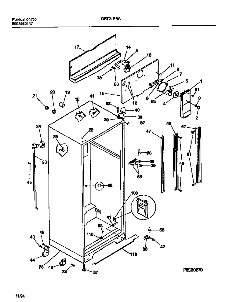 CABINET W / FAN ASSEMBLY Diagram and Parts List for GRT21PRAD2  Gibson Refrigerator