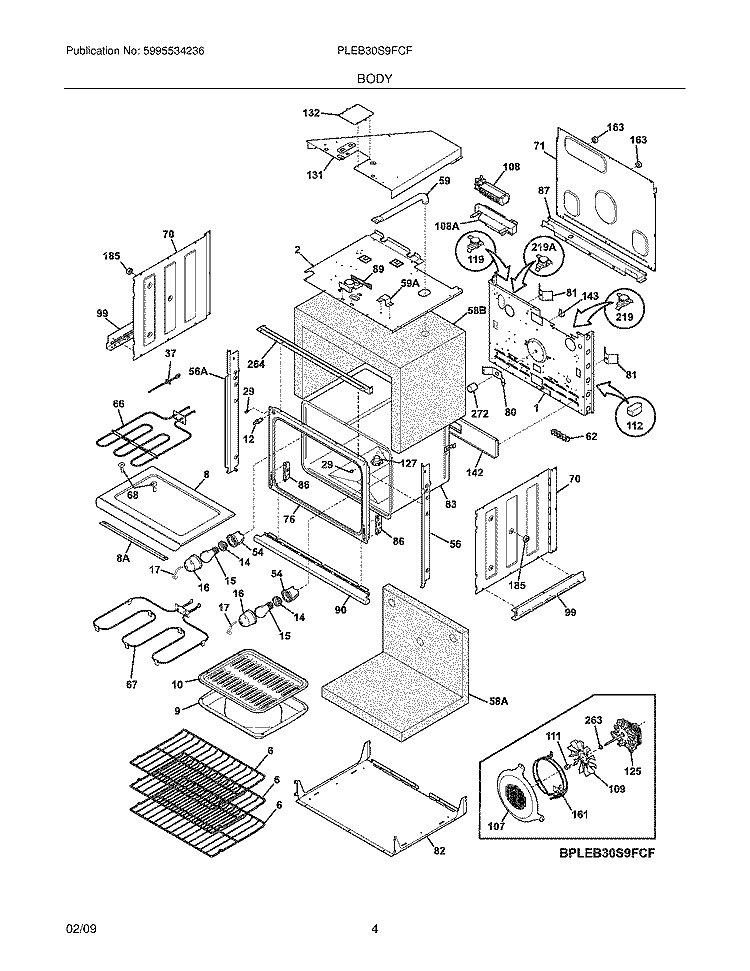 BODY Diagram and Parts List for PLEB30S9FCF  Frigidaire Wall Oven