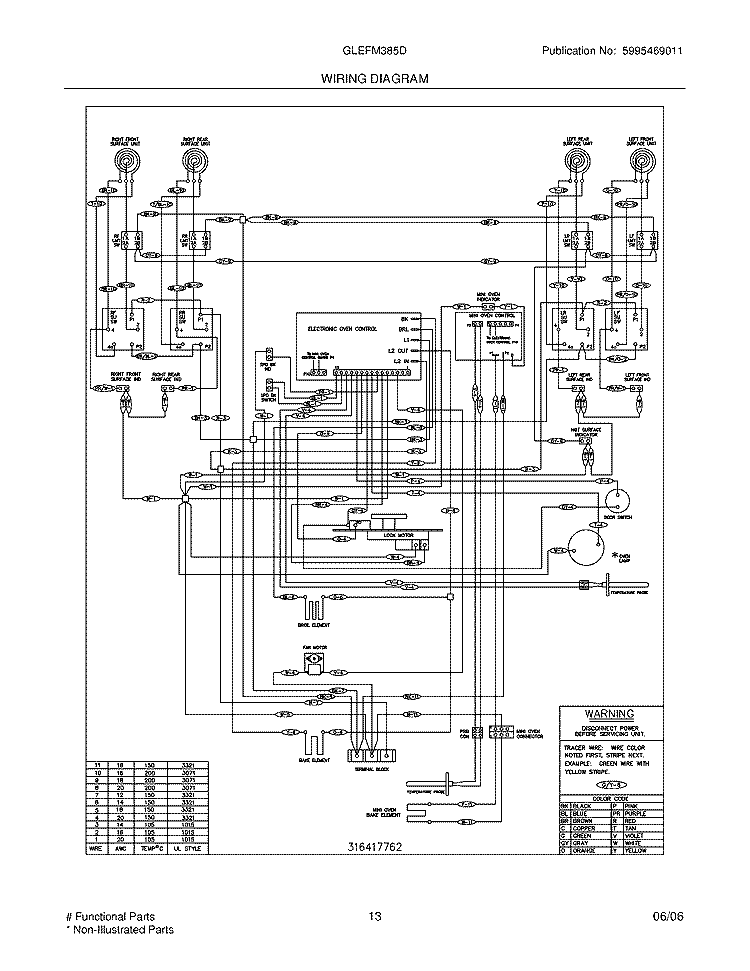 WIRING DIAGRAM Diagram and Parts List for GLEFM385DSG  Frigidaire Range