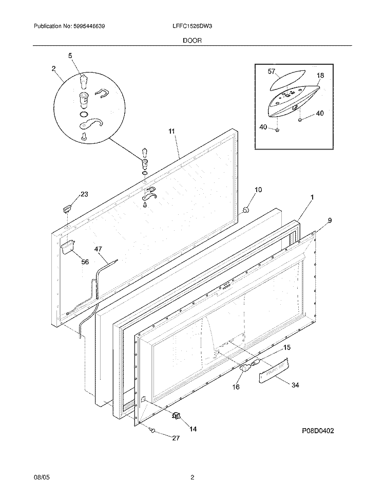 DOOR Diagram and Parts List for LFFC1526DW3  Frigidaire Freezer