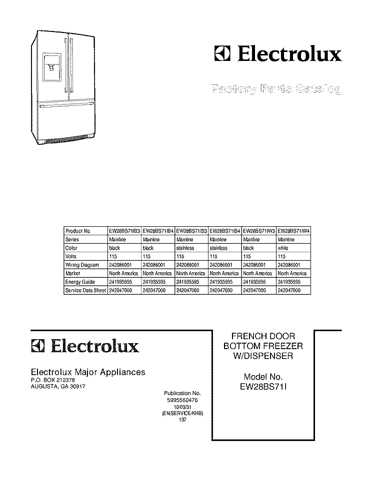 COVER Diagram and Parts List for EW28BS71IB3  Electrolux Refrigerator