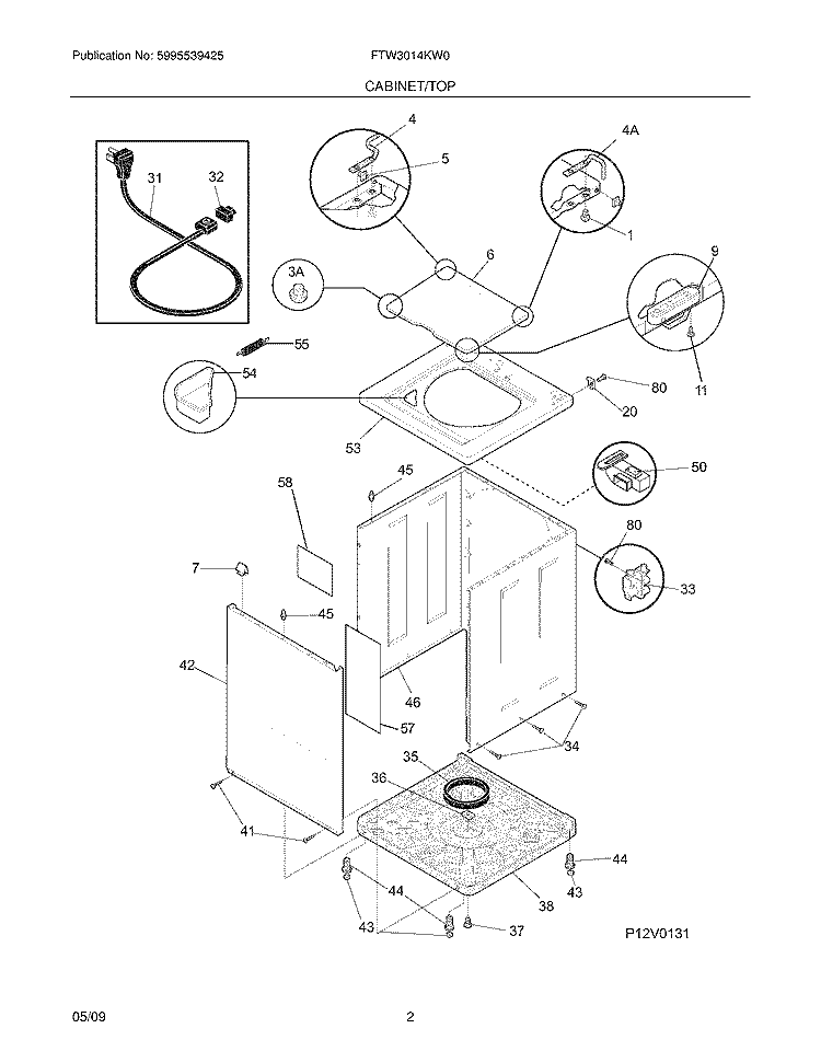 CABINET/TOP Diagram and Parts List for FTW3014KW0  Frigidaire Washer