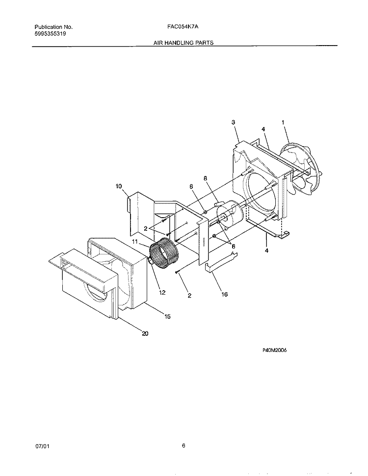 AIR HANDLING Diagram and Parts List for FAC054K7A3  Frigidaire Air Conditioner