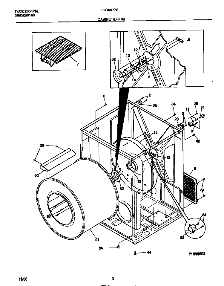 CABINET / DRUM Diagram and Parts List for FDG8977ES0  Frigidaire Dryer